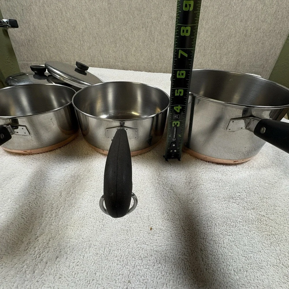 Revere Ware Pre 1968 Copper Bottom 1 Qt, 1.5 Qt, 2 Qt Set of Saucepans W/Lids